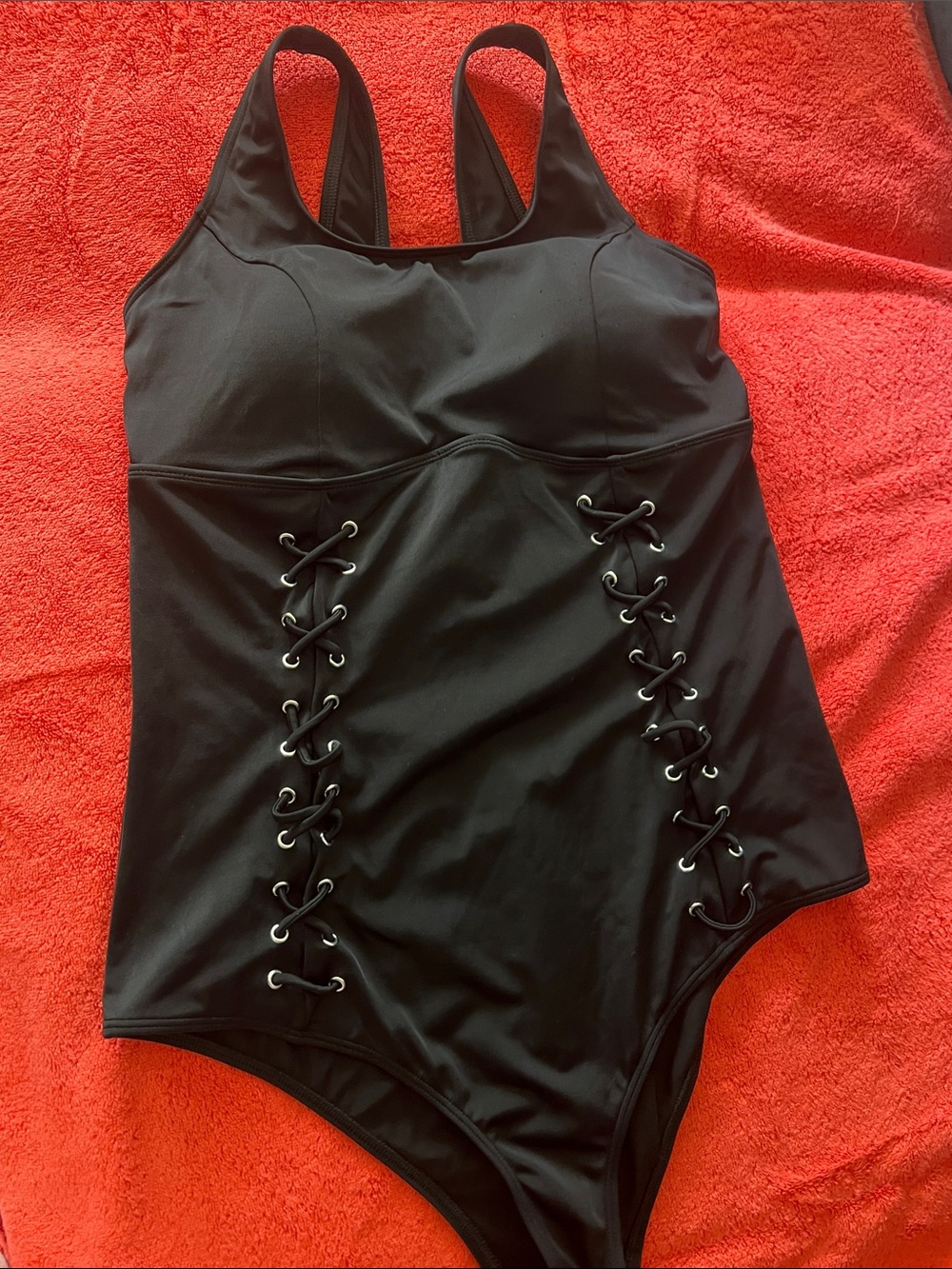 torrid Black One-Piece Swimsuit with Lace-Up front
